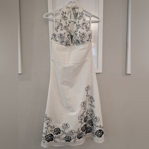 White House Black Market, white halter dress with black stitching